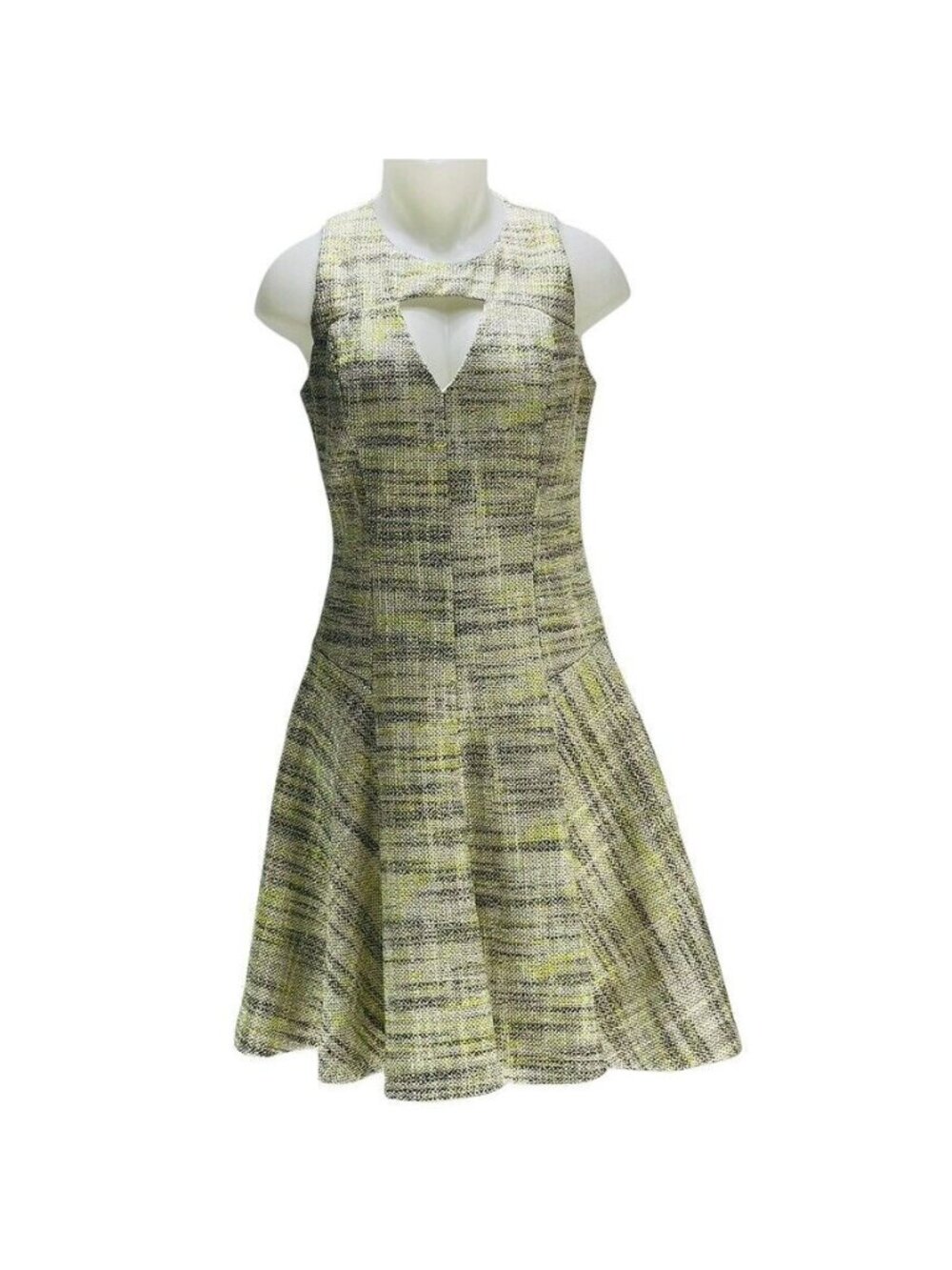 Wyatt Yellow & Gray Sleeveless Fit & Flare Tweed Dress With Cutout Neckline Size